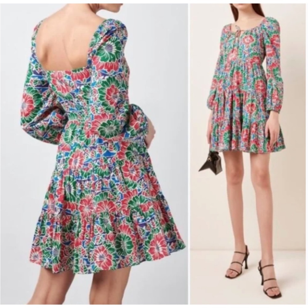 RIXO LONDON ROXY FLORAL PRINT LONG SLEEVE MINI DRESS SMALL
